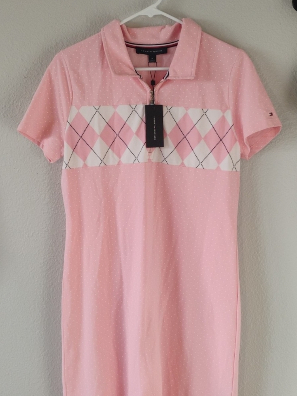Tommy Hilfiger Light Pink Argyle Polo Zip Dress